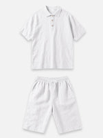 Men's Linen Blend Polo Short Set Eleven Oasis