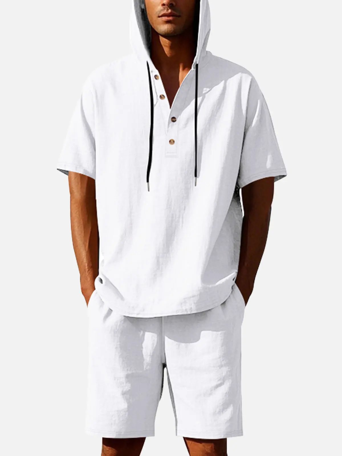 Men's Linen Blend Hooded Short Set Eleven Oasis