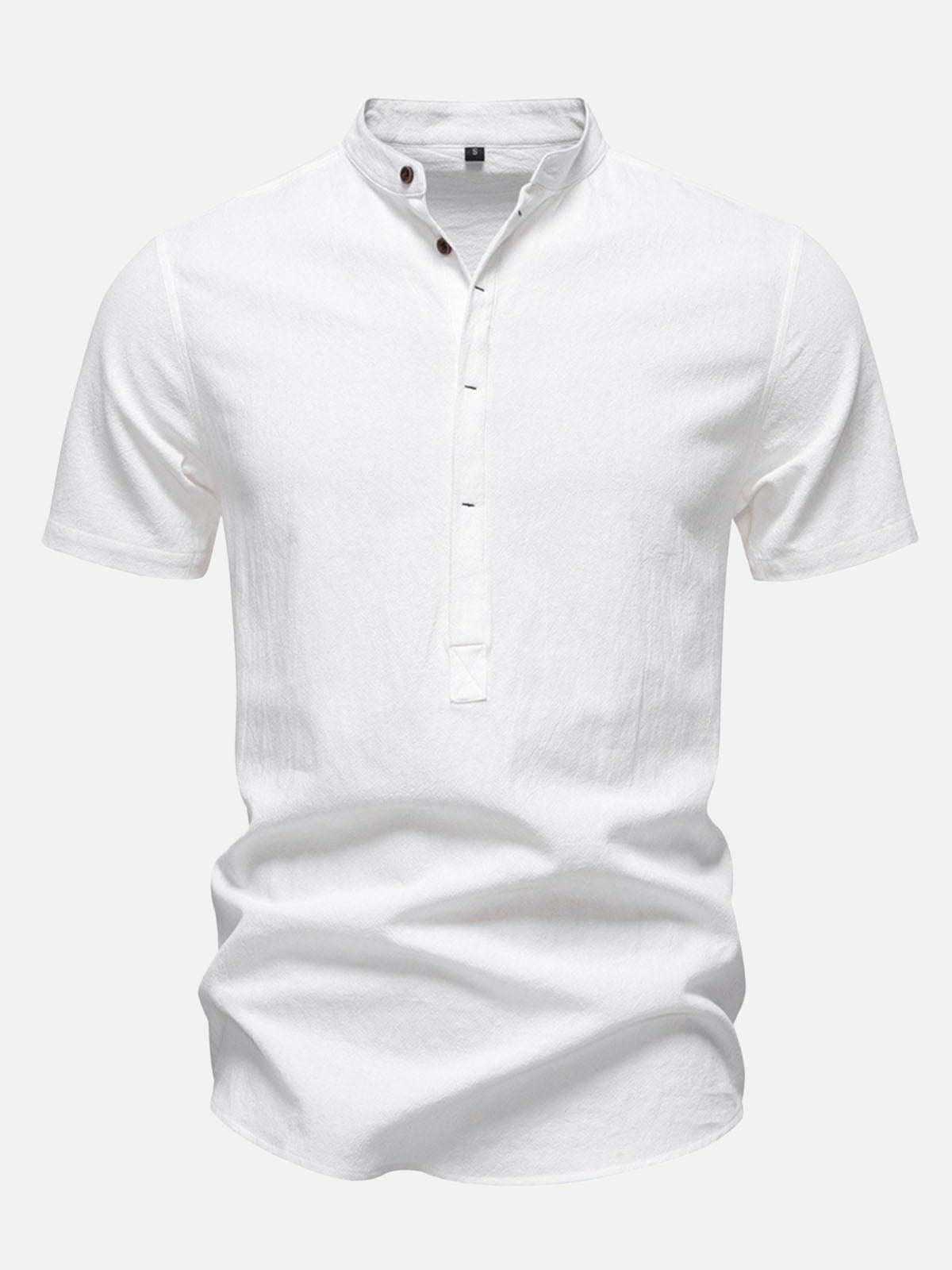 Men's Cotton Linen Band Collar Short Sleeve Shirt Eleven Oasis