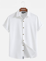 Men's Casual Linen-Feel Loose Printed Solid Color Button Short Sleeve Shirt ElevenOasis