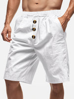 Men's Linen Blend Drawstring Button Fly Shorts Eleven Oasis