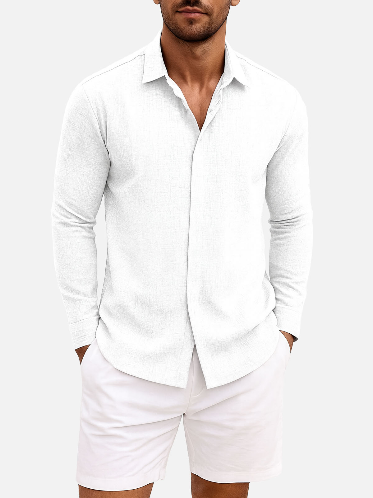 Men's Linen Cotton Blend Long Sleeve Shirt Eleven Oasis