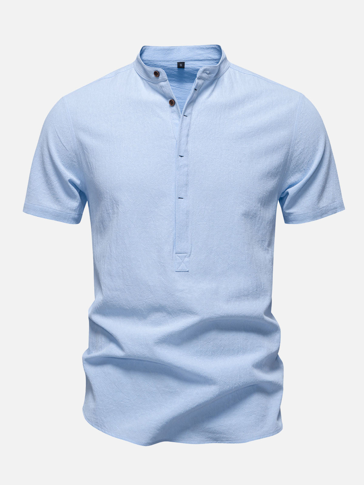 Men's Cotton Linen Band Collar Short Sleeve Shirt Eleven Oasis
