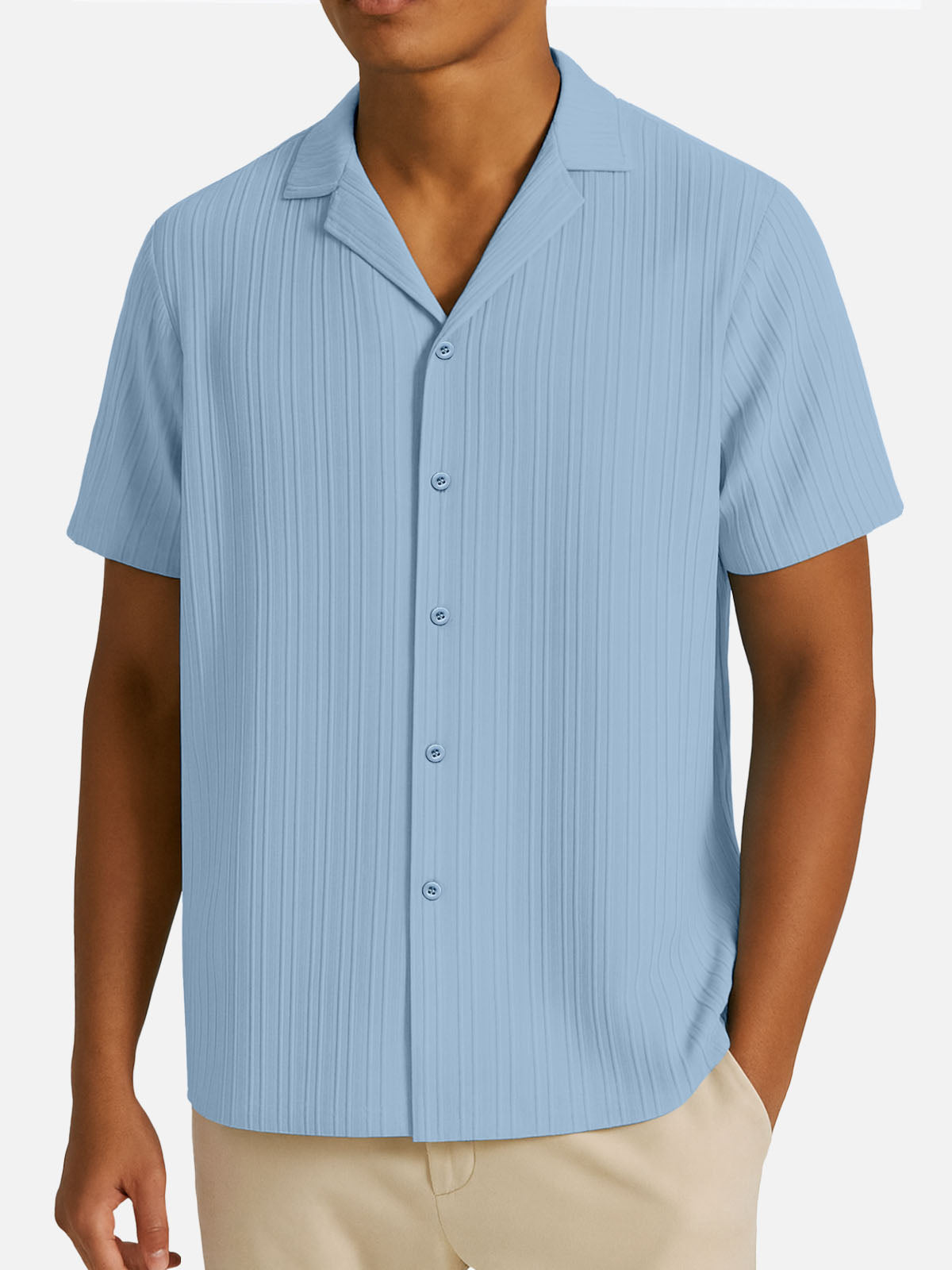 Men's Camp Collar Textured Stripes Short Sleeve Shirt Eleven Oasis