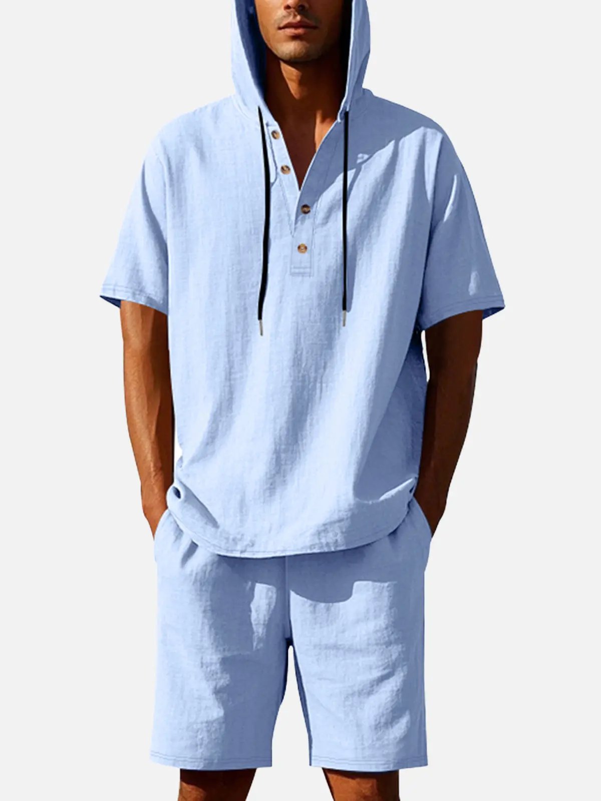 Men's Linen Blend Hooded Short Set Eleven Oasis
