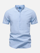 Men's Cotton Linen Band Collar Short Sleeve Shirt