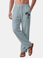 Men's Casual Palm-Print Linen Pants Eleven Oasis