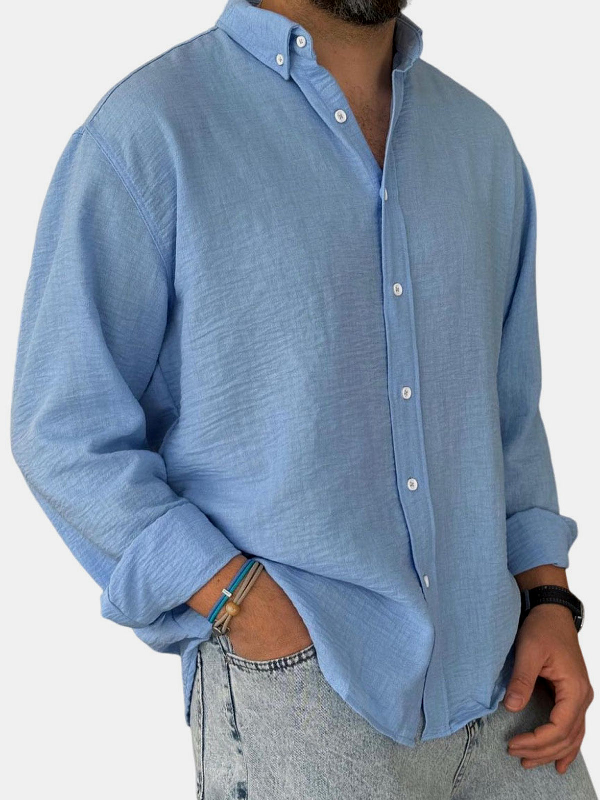 Men's 100% Cotton Button Down Long Sleeve Shirt Eleven Oasis