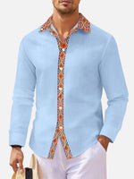 Men's Geometric Trim Linen Blend Long Sleeve Shirt Eleven Oasis