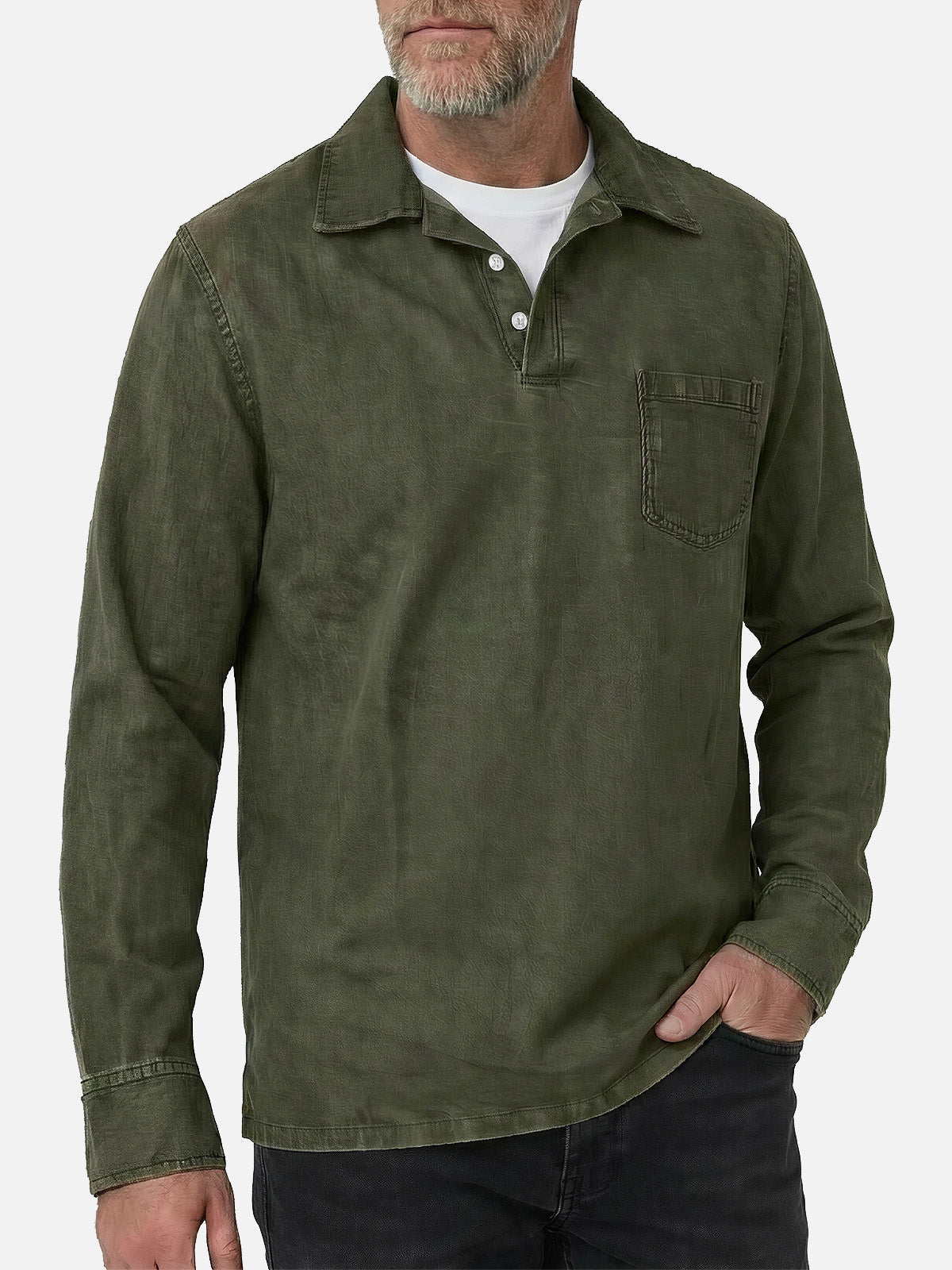 Men's Washed Long Sleeve Henley Shirt ElevenOasis