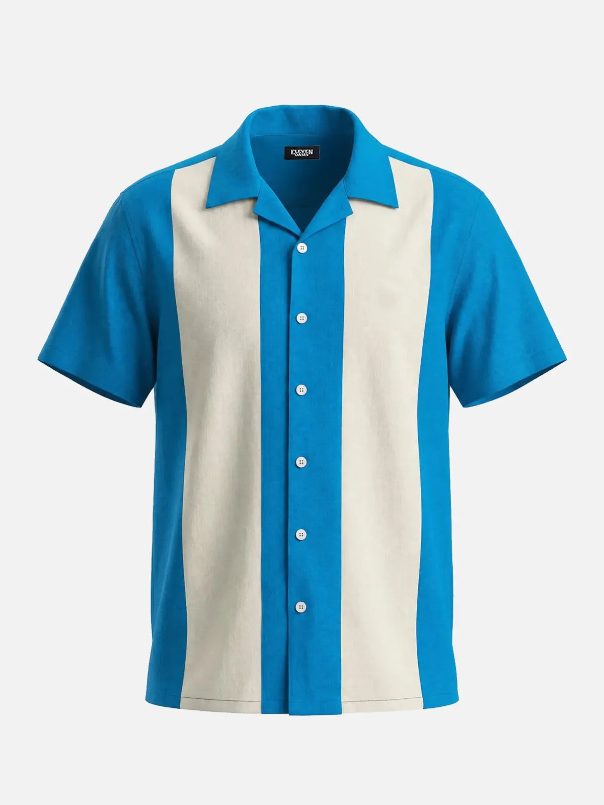 Men's Retro Vertical Panel Camp Collar Short Sleeve Shirt Eleven Oasis