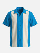 Men's Retro Vertical Panel Camp Collar Short Sleeve Shirt Eleven Oasis