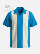 Men's Cotton Retro Vertical Panel Camp Collar Short Sleeve Shirt Eleven Oasis