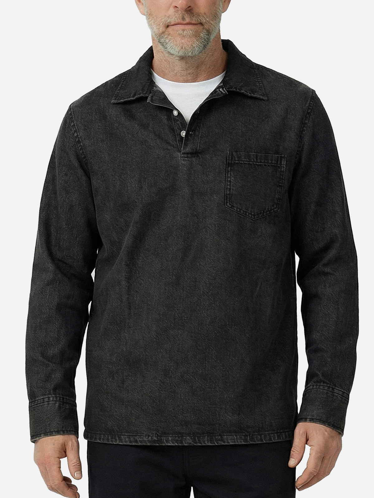Men's Washed Long Sleeve Henley Shirt ElevenOasis