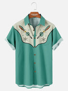 Men's Cowboy Western Spaceship Short Sleeve Shirt Eleven Oasis