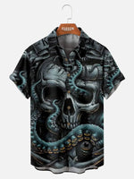 Cthulhu Octopus Skull Pattern Men's Short Sleeve Tops Eleven Oasis