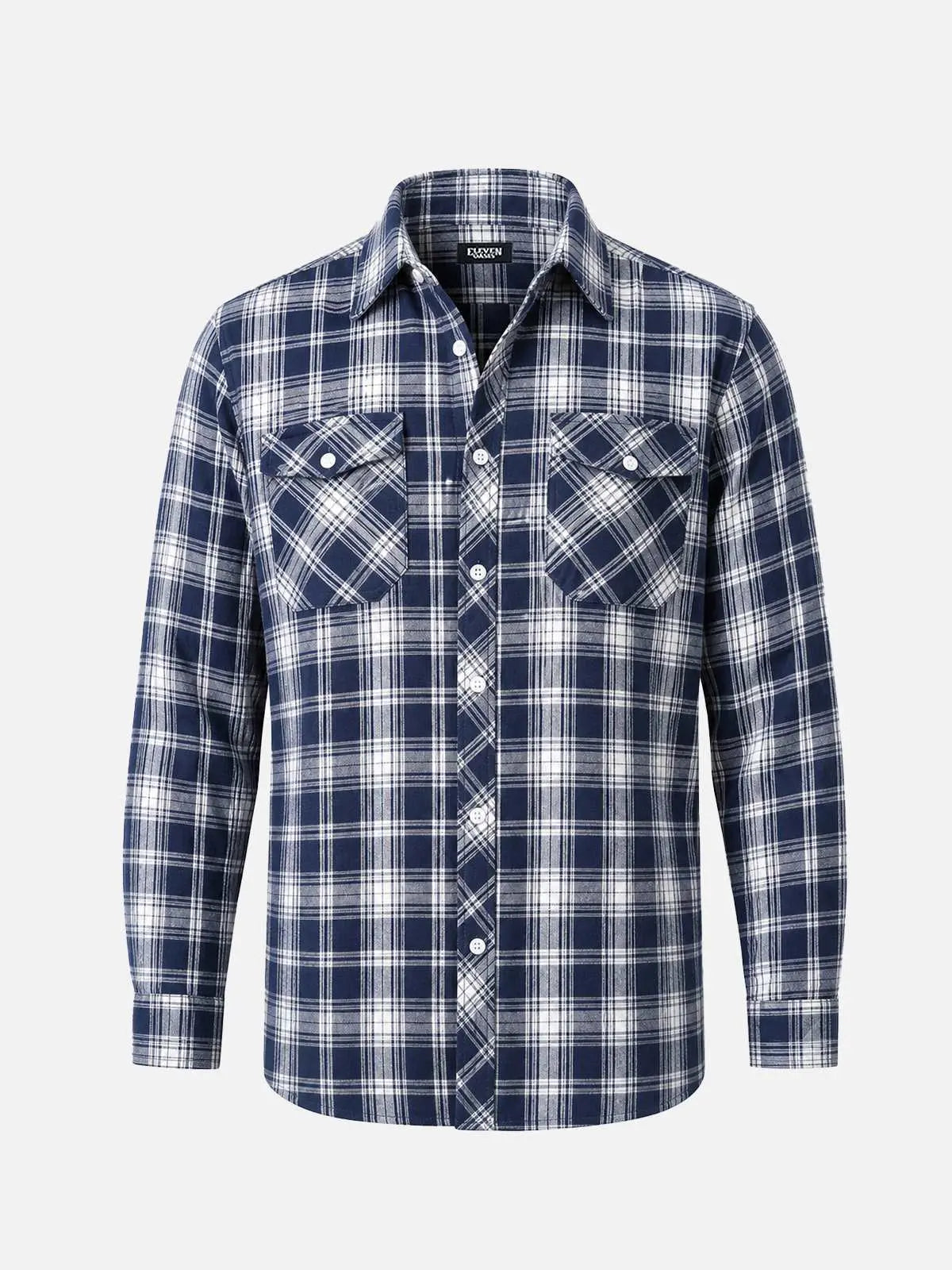 Men's Brushed Plaid Double Pocket Long Sleeve Flannel Shirt Eleven Oasis
