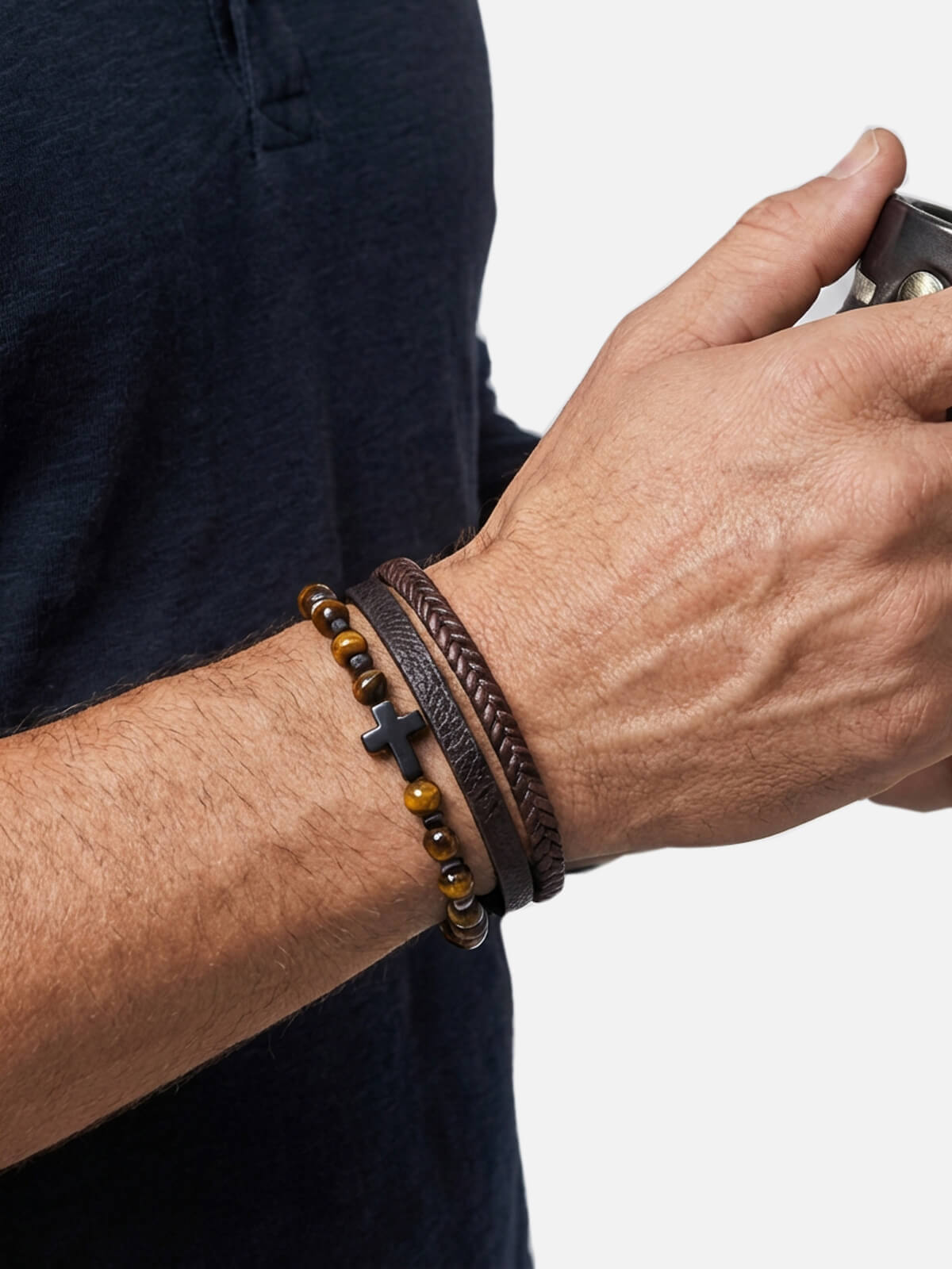 Men's Cross Braided Bracelet Gift Set Eleven Oasis