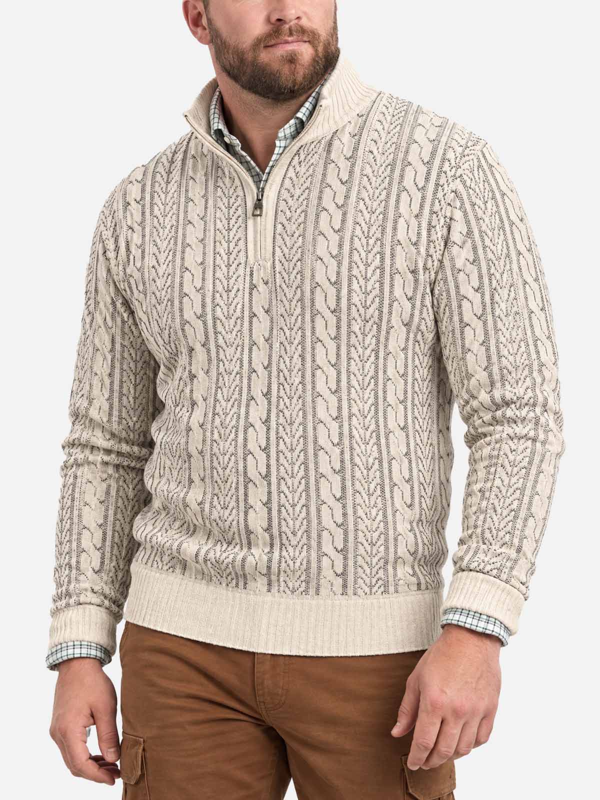 Men's Cable Knit Quarter-Zip Slim Fit Sweater Eleven Oasis