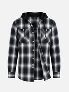 Men's Hooded Plaid Double Pocket Long Sleeve Shirt Eleven Oasis