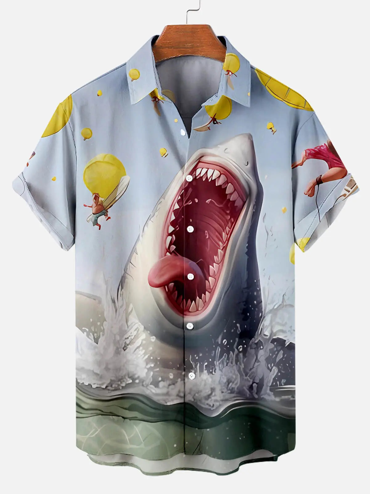 Men's Cartoon Fun Shark Print Short Sleeve ShirtMens short sleeve shirts Big and tall Mens shirts Short sleeve shirts for men Mens 4xl shirts Casual short sleeve shirts
