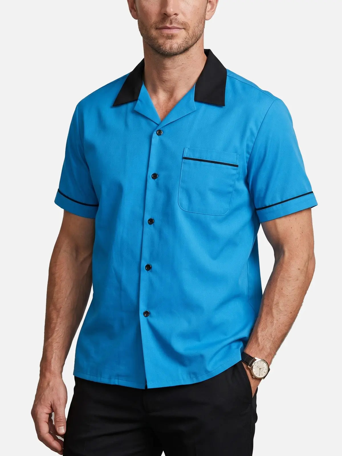Men's Retro Piped Camp Collar Short Sleeve Shirt Eleven Oasis