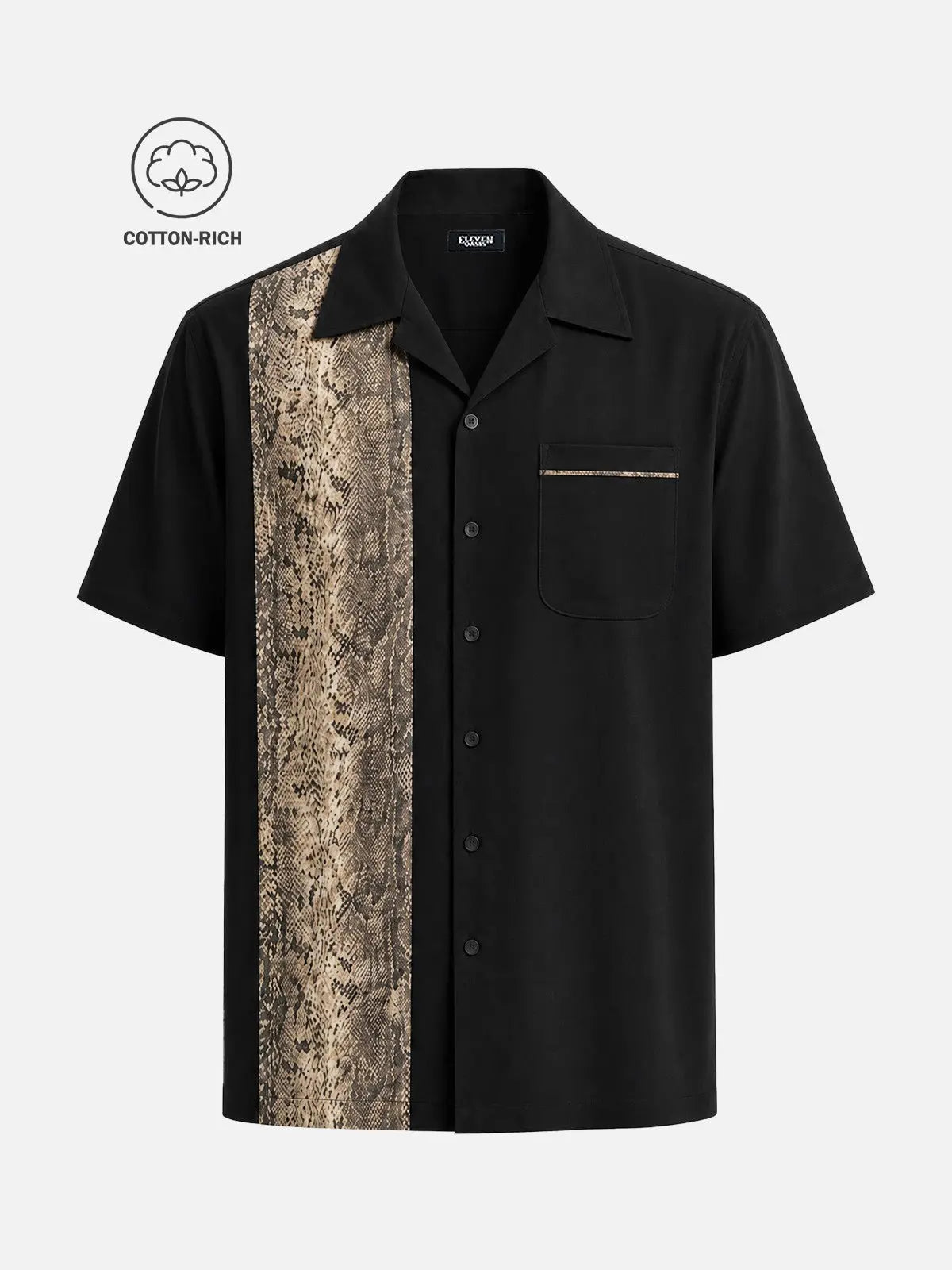 Men's Cotton Snakeskin Panel Bowling Short Sleeve Shirt Eleven Oasis