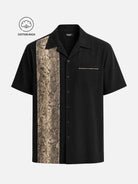 Men's Cotton Snakeskin Panel Bowling Short Sleeve Shirt Eleven Oasis