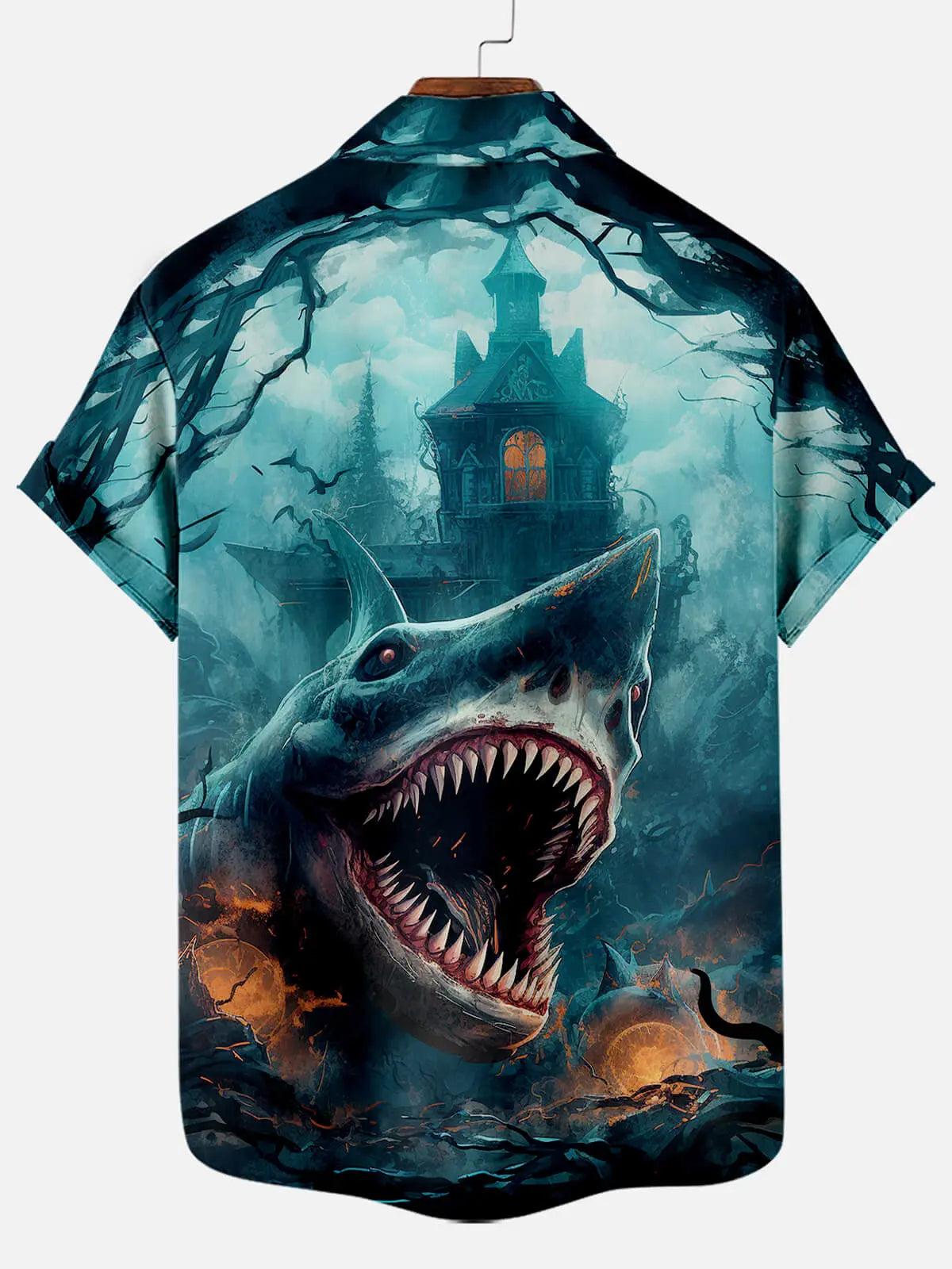 Halloween Scary Shark Illustration Men's Short Sleeve ShirtMens short sleeve shirts Big and tall Mens shirts Short sleeve shirts for men Mens 4xl shirts Casual short sleeve shirts
