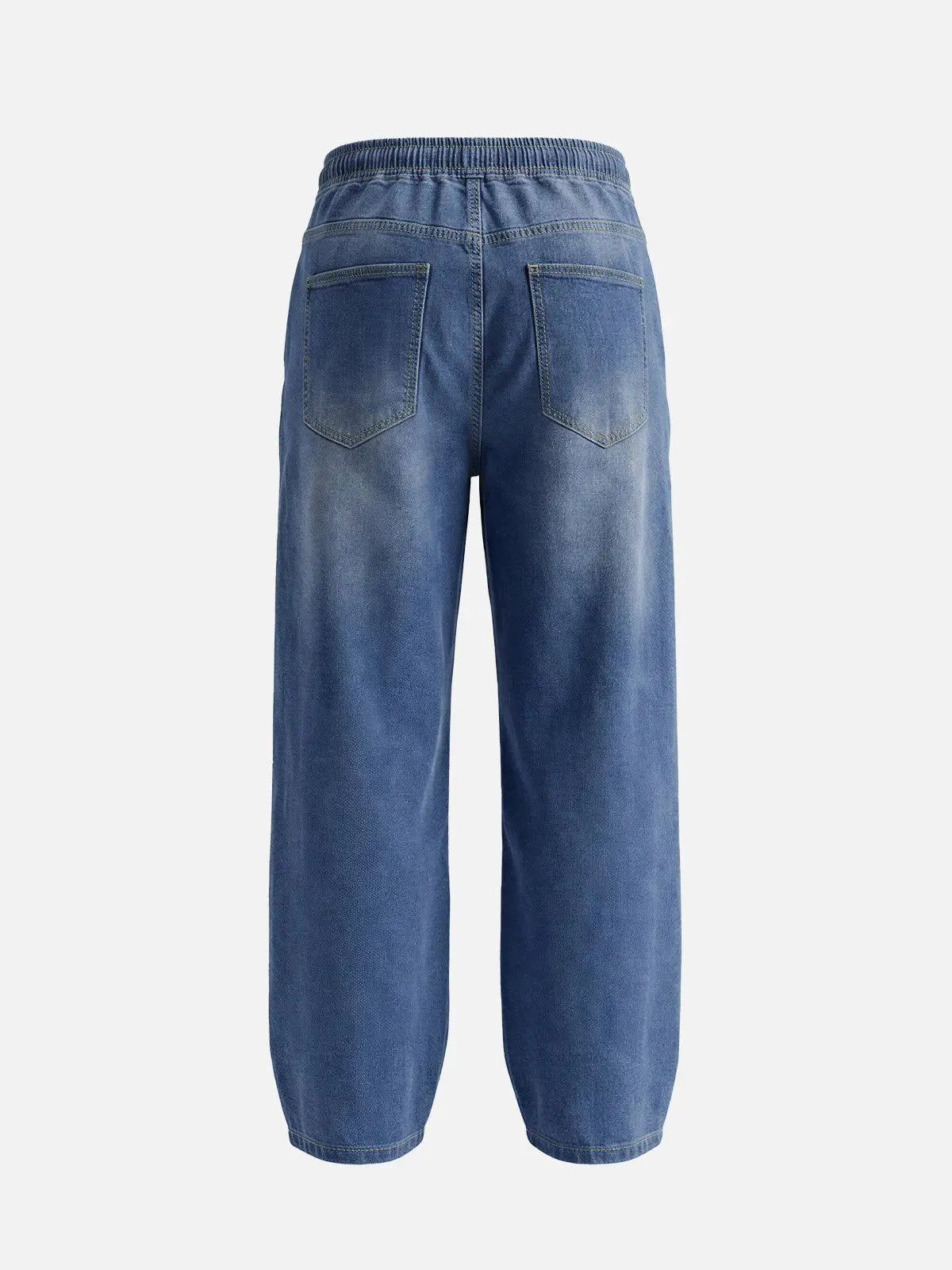 Men's Faded Wash Wide-Leg Drawstring Denim Pants ElevenOasis