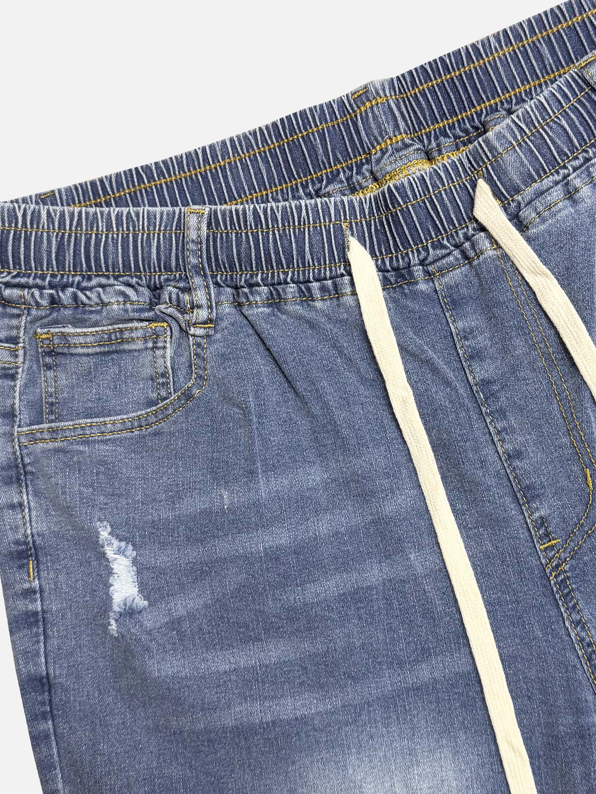 Men's Distressed Wash Drawstring Tapered Denim Pants ElevenOasis