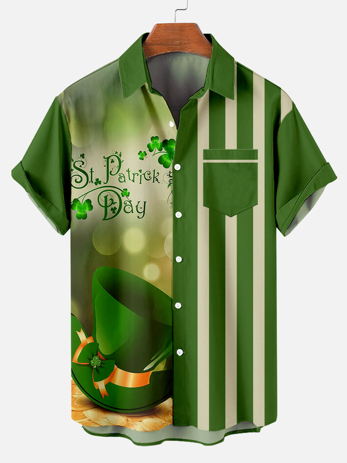 Men's St. Patrick's Shamrock Contrast Stripe Short Sleeve Shirt Eleven Oasis