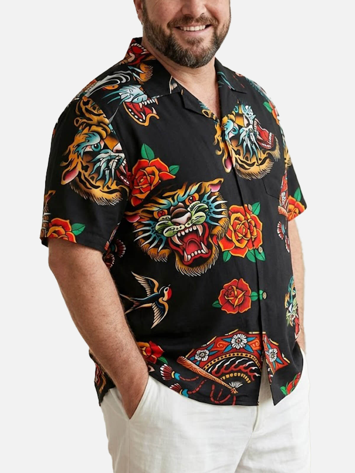 Tall Men's Traditional Tiger Rose Short Sleeve Shirt Eleven Oasis