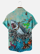 Hawaiian Great White Shark Pattern Men's Short Sleeve Top ElevenOasis