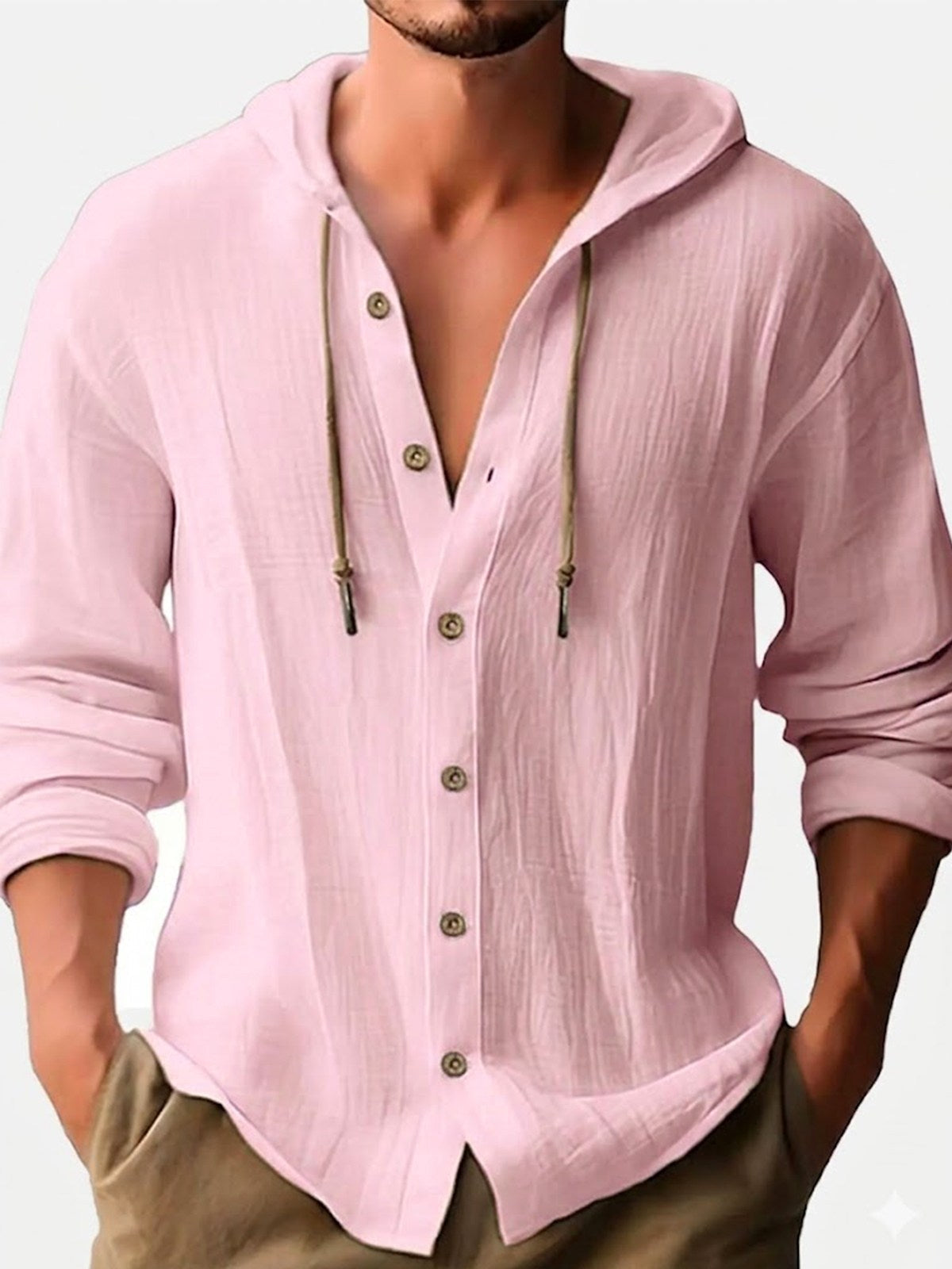 Men's Linen Blend Hooded Long Sleeve Shirt ElevenOasis