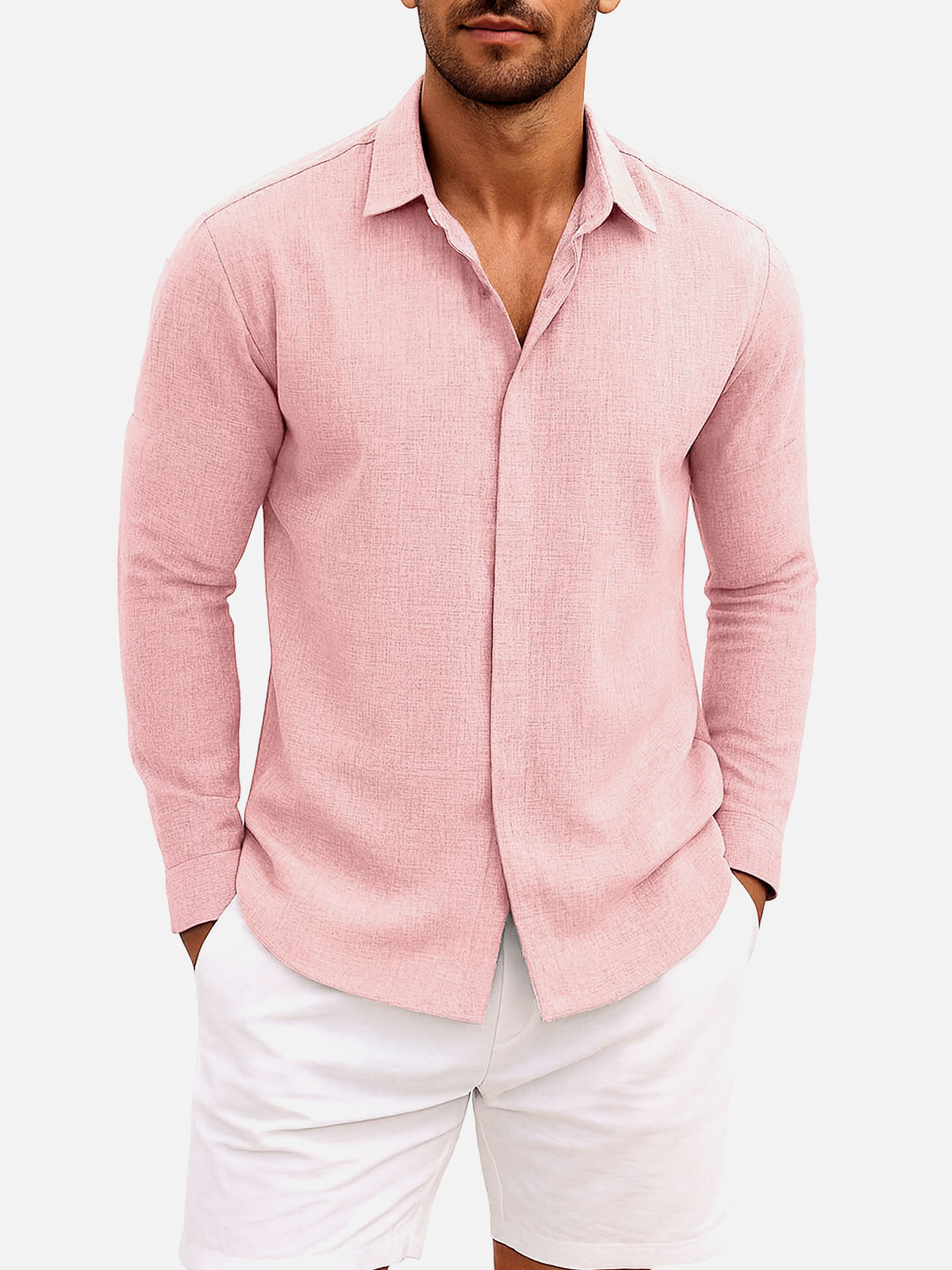 Men's Linen Cotton Blend Long Sleeve Shirt Eleven Oasis