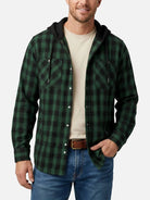 Men's Hooded Plaid Double Pocket Long Sleeve Shirt Eleven Oasis