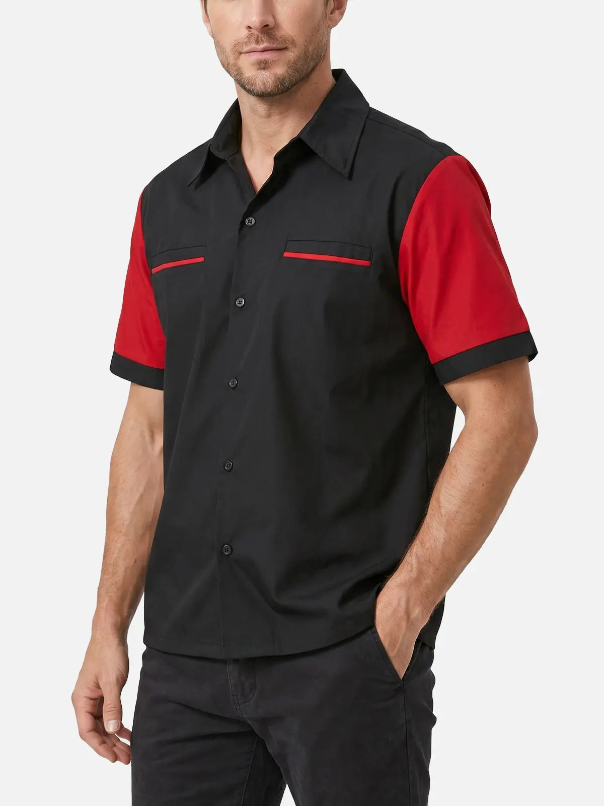 Men's Contrast Sleeve Piped Bowling Short Sleeve Shirt Eleven Oasis
