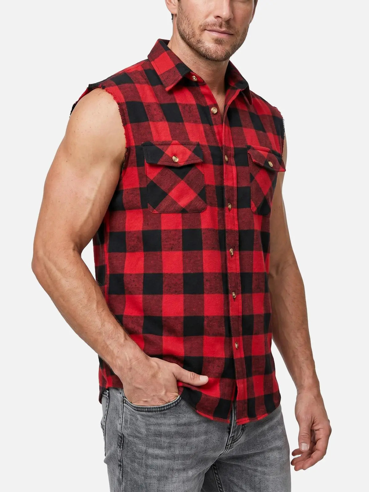 Men's Buffalo Plaid Sleeveless Shirt Eleven Oasis