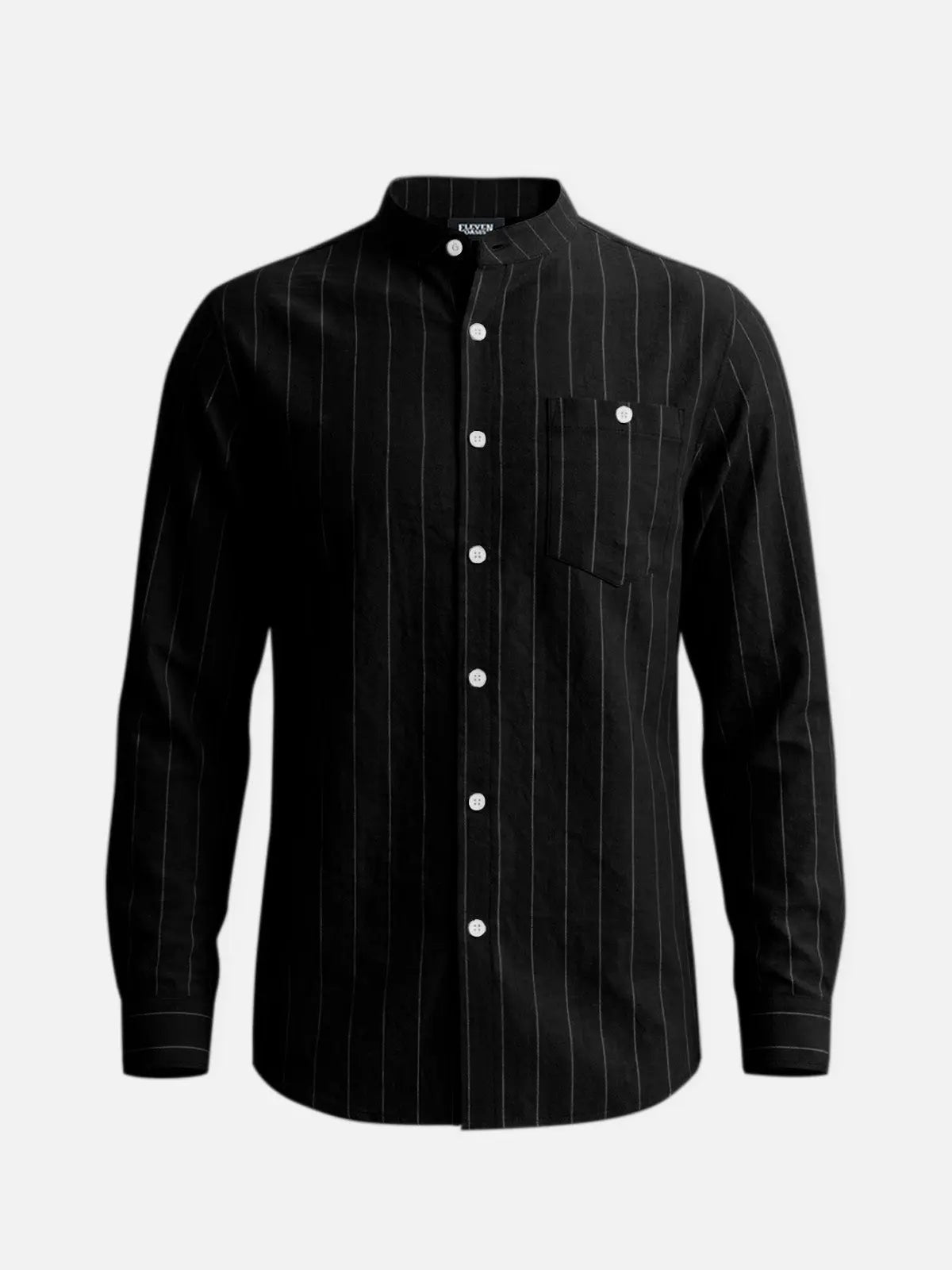 Men's Slim Fit Vertical Stripe Mandarin Collar Long Sleeve Shirt Eleven Oasis