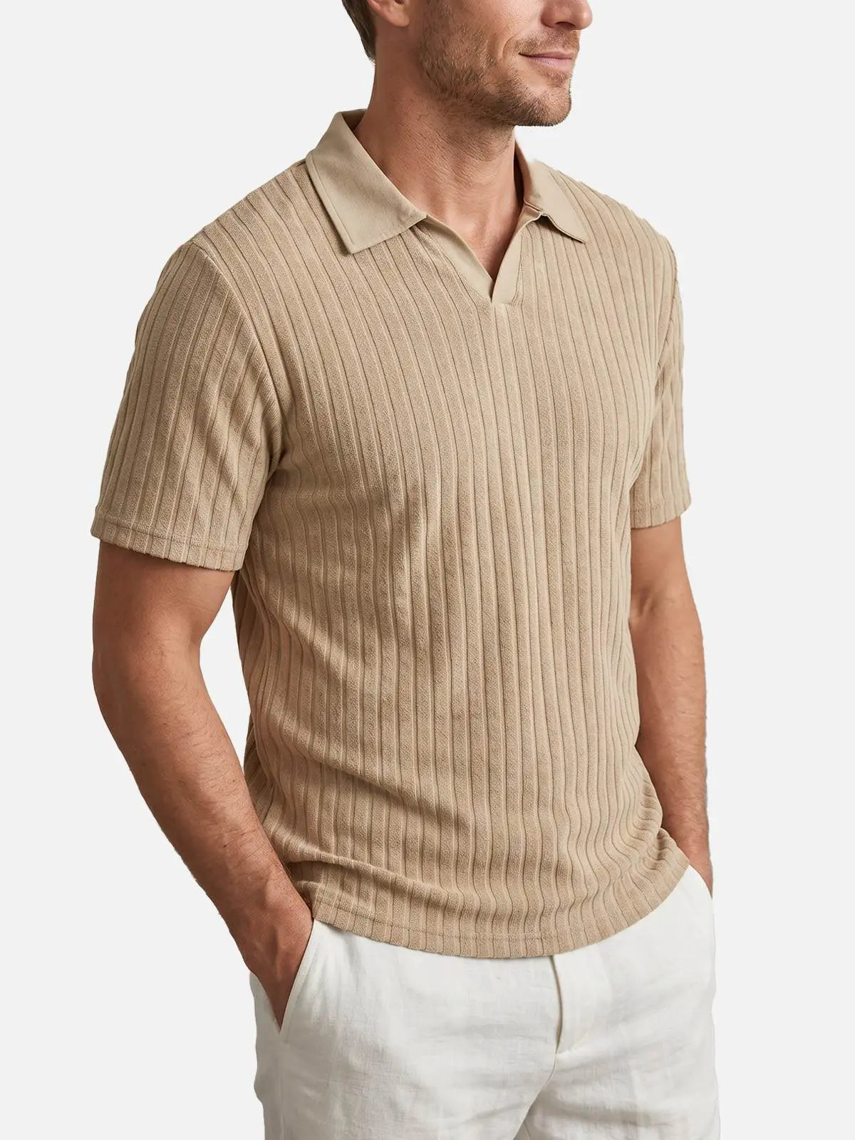 Men's Slim Fit Textured Open Collar Polo Shirt Eleven Oasis