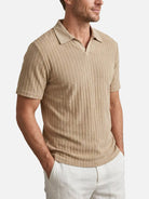 Men's Slim Fit Textured Open Collar Polo Shirt Eleven Oasis