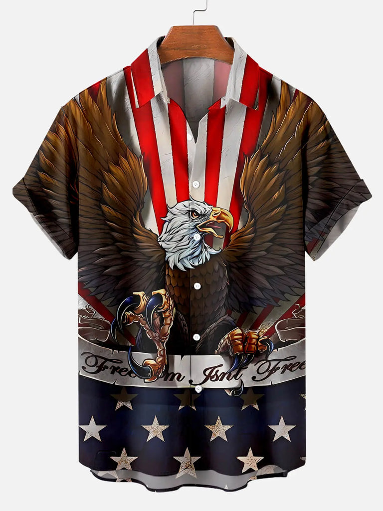 Men's American Flag Eagle Print Short Sleeve ShirtMens short sleeve shirts Big and tall Mens shirts Short sleeve shirts for men Mens 4xl shirts Casual short sleeve shirts