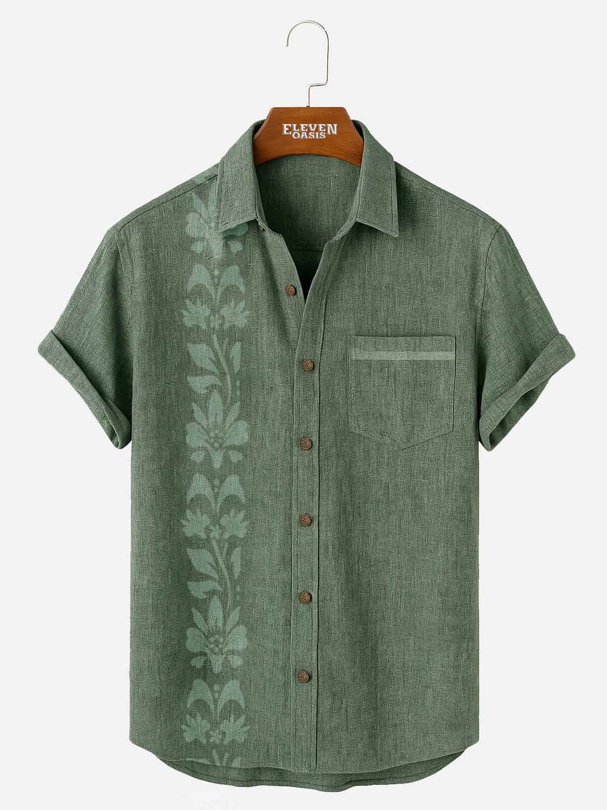Unilateral Striped Flower Men's Short Sleeve Tops ElevenOasis