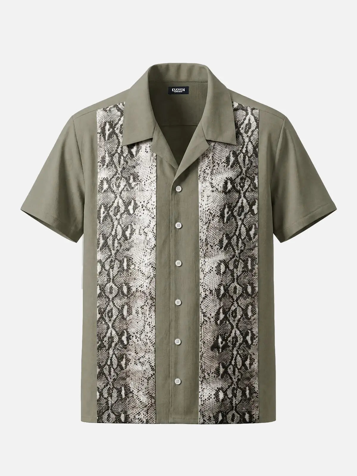 Men's Twin Snakeskin Panel Bowling Short Sleeve Shirt Eleven Oasis