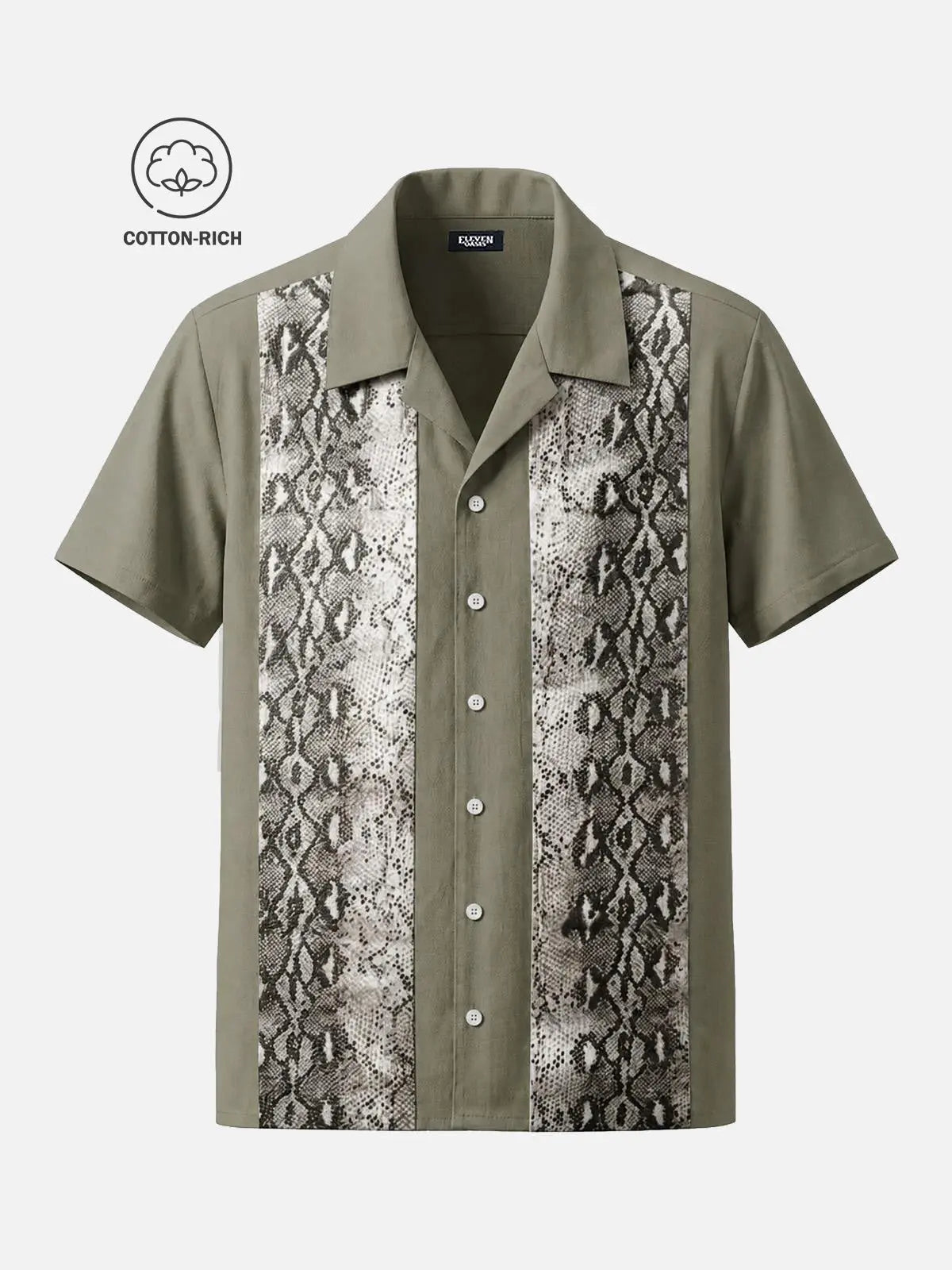 Men's Cotton Twin Snakeskin Panel Bowling Short Sleeve Shirt Eleven Oasis