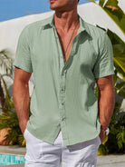 Men's Striped Textured Cotton Short Sleeve Shirt Eleven Oasis