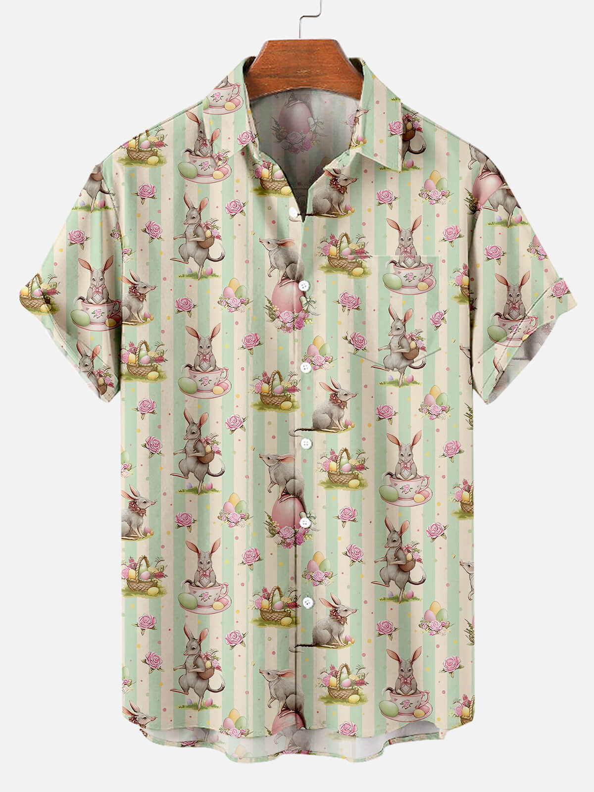 Men's Easter Egg Bunny Pattern Short Sleeve Shirt Summer Everest