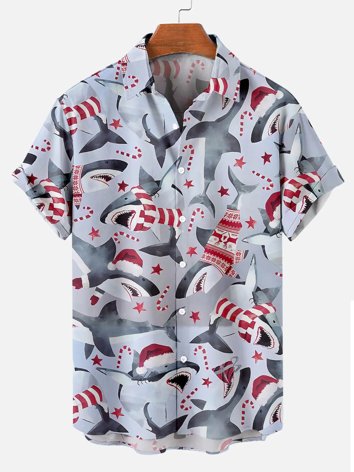Christmas Shark Pattern Men's Short Sleeve ShirtMens short sleeve shirts Big and tall Mens shirts Short sleeve shirts for men Mens 4xl shirts Casual short sleeve shirts
