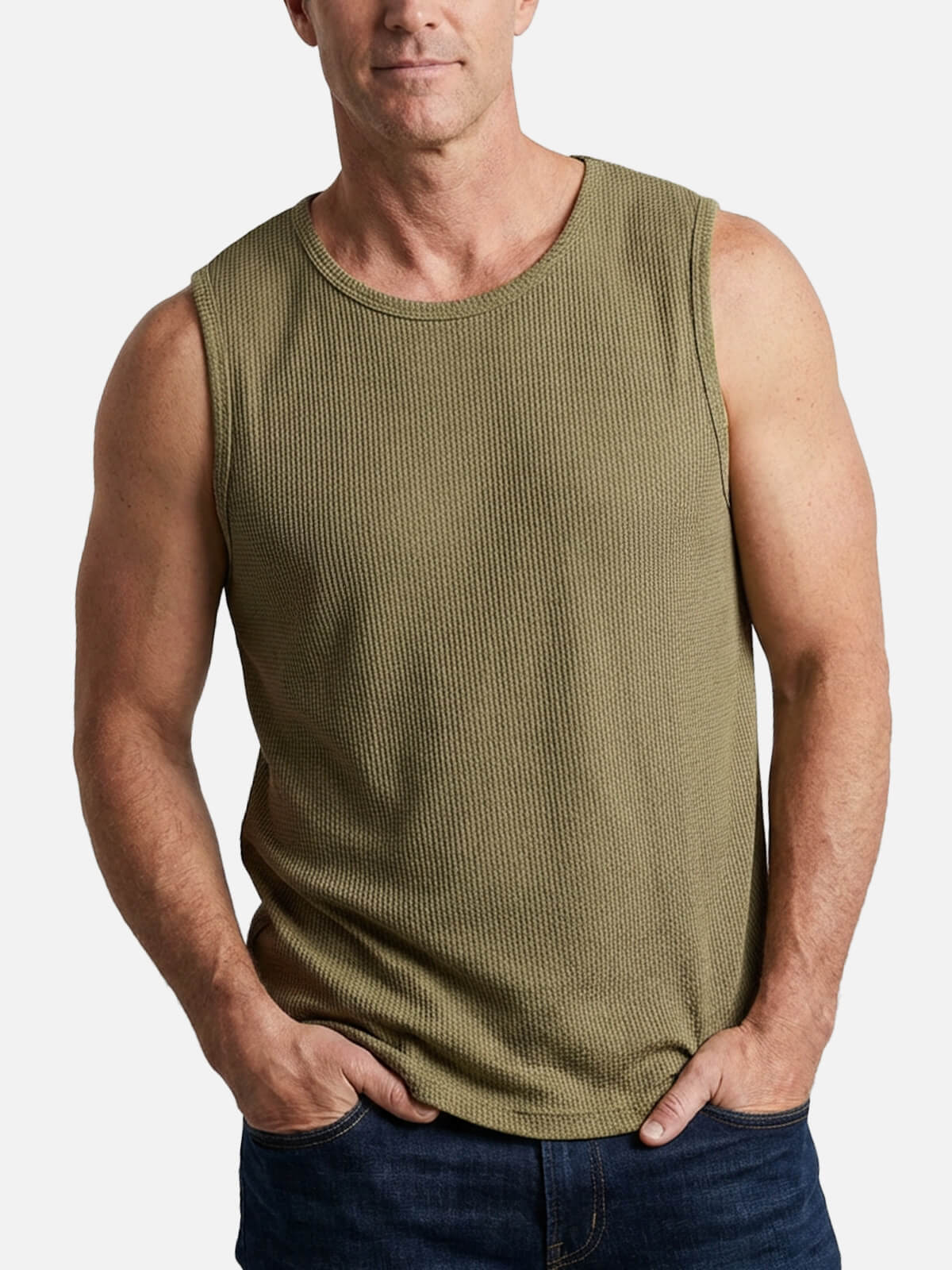 Men's Waffle Knit Crew Neck Tank Top Eleven Oasis